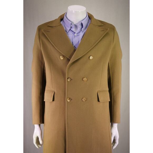 Dunhill Recent Camel Brown Double Breasted Wool Flannel Overcoat Coat Small - Picture 2 of 11